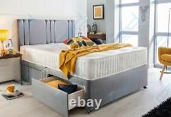 GREY DIVAN BED with MEMORY FOAM MATTRESS & HEADBOARD 3FT SINGLE 4FT6 DOUBLE 5FT