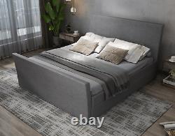 Grey Fabric 4 Drawers Storage Sleigh Bed + Memory Foam Mattress, Double + King