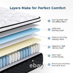 Inofia 4FT6 Double Mattress, 10.3Inch COOLMAX Gel Memory Foam Pocket Spring Foam