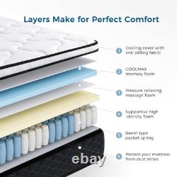 Inofia 4FT6 Double Mattress, 10.3Inch COOLMAX Gel Memory Foam Pocket Spring Hy