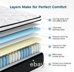 Inofia 4FT6 Double Mattress, 10.3Inch COOLMAX Gel Memory Foam Pocket Spring Hybri