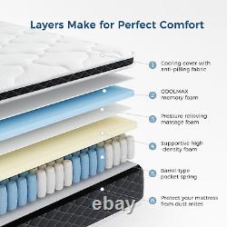 Inofia 6FT Super King Mattress, 10.3Inch COOLMAX Gel Memory Foam Pocket Spring &