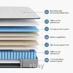 King Mattress 5FT, Gel Memory Foam 7 Zone Pocket Sprung Hybrid King Size Matt