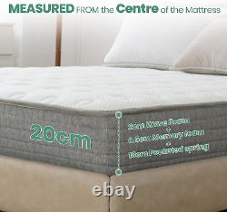 King Size Hybrid Mattress 8 Inch Memory Foam Pocket Sprung Medium Firm 150x200cm