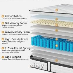 King Size Mattress 5FT, 10.6 Inch Gel Memory Foam Pocket Sprung Orthopedic Mattr