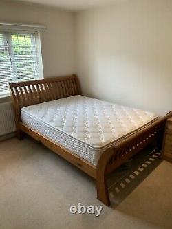 King Size Oak Bed Frame And Pocket Sprung Mattress With Memory Foam Layer