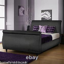 Limcho Chenille 3ft/3ft6/4ft/4ft6/5ft/6ft Sleigh Bed + Colour + Mattress Options