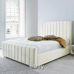 Luxury Harper Panel Plush Velvet Upholstered Bed Frame with Storage and Mattress