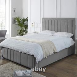 Luxury Manor Panel Plush Velvet Upholstered Bed Frame with Storage and Mattress