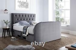 Lyon Ottoman TV Bed With 2.1 Media & 43 TV Capacity in Grey Velvet