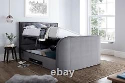 Lyon Ottoman TV Bed With 2.1 Media & 43 TV Capacity in Grey Velvet