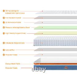 MAXZZZ 20cm High Pocket Sprung Memory Foam Mattress Single Double Mattresses