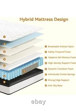 Mattress 10.6 Inch Single Memory Foam Pocket Spring Mattress 3FT Medium Firm