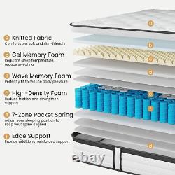 Mattress 4FT6, 10.6 Inch Gel Memory Foam Pocket Sprung Orthopedic Mattress Edge