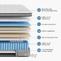 Mellsom Double Mattress 4FT6, Gel Memory Foam 7 Zone Pocket Sprung Hybrid Double