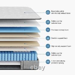 Mellsom Super King Mattress 6FT, Gel Memory Foam 7 Zone Pocket Sprung Hybrid 8