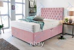 Memory Foam Divan Bed Pink Velvet With Mattress & Headboard 3FT 4FT6 Double 5FT