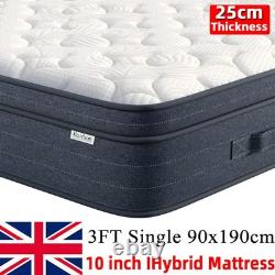 Memory Foam Hybrid Mattress Pocket Sprung 3FT Single 190x90cm 25cm Medium Firm