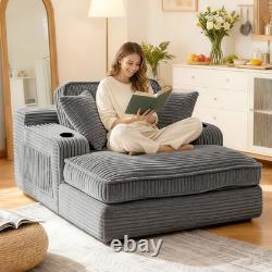 Memory Foam Oversized Single Sofa With Cup Holders & Side Pocket for Living Room