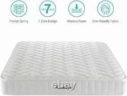 Memory Foam Pocket Sprung Mattress 4FT6 Double Hybrid & 7 Zoned Support 9 Thick