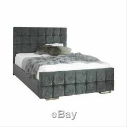 Modern Crushed Velvet Cube Storage Fabric Bed Double Memory Foam Mattress