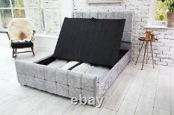 Modern Crushed Velvet Storage Fabric Bed Double Kingsize Memory Foam Mattress