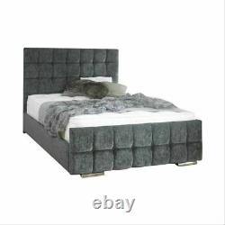 Modern Crushed Velvet Storage Fabric Bed Double Kingsize Memory Foam Mattress