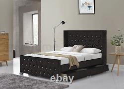 Montreal Storage High Wing 4 Drawer Bed, Crushed Velvet, Linen, Double & King