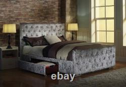 New Crushed Velvet Silver Draw Bed With Mattress Of Your Choice Fast Delivery