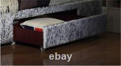 New Crushed Velvet Silver Draw Bed With Mattress Of Your Choice Fast Delivery