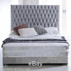 New In 1000 Pocket Sprung Memory Foam Bed Set Silver Crushed Velvet Fabric