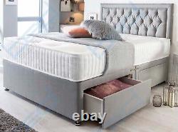 New Suede Divan Memory Foam Divan Bed Set With Mattress Headboard Various Sizes