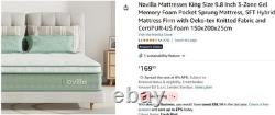 Novilla Mattresses King Size 9.8 Inch 3-Zone Gel Memory Foam Pocket RRP 169