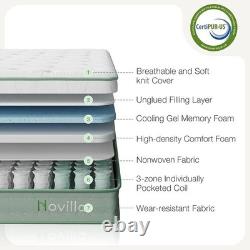 Novilla Mattresses King Size 9.8 Inch 3-Zone Gel Memory Foam Pocket Sprung Mattr