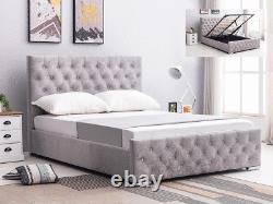 Ottoman Storage Bed Fabric Silver, Black, Crushed Velvet, Single, Double & King