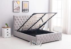 Ottoman Storage Bed Fabric Silver, Black, Crushed Velvet, Single, Double & King
