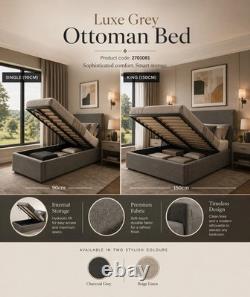 Ottoman Storage Gas Lift Up Double & King Size Fabric Bed Memory Foam Mattress