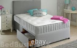 POCKET MEMORY FOAM GREY FABRIC DIVAN BED & HEADBORD SIZE 3FT 4FT6 Double 5FT