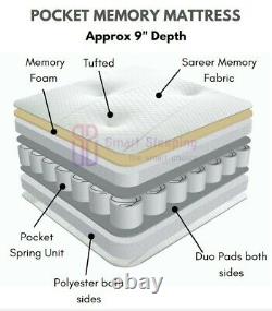 Pocket Memory Foam Mattress hypo allergenic All Sizes standard sizes Sareer