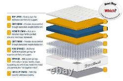 Pocket Spring 2000 Visco Memory Foam Pillow Top Sprung Mattress, 3ft, 4ft6,5ft, 6ft
