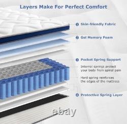 SEZMOONSI 4FT6 Double Mattress, 9.1 Inch Gel Memory Foam Hybrid Mattress, Pocket