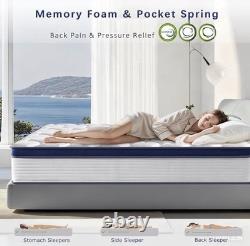 SEZMOONSI 4FT6 Double Mattress, 9.1 Inch Gel Memory Foam Hybrid Mattress, Pocket