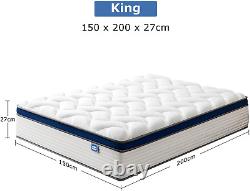 SEZMOONSI King Mattress, 10.6 Inch Tick Medium Firm Memory Foam Pocket Sprung Bed