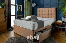 SUEDE MEMORY FOAM DIVAN BED SET WITH MATTRESS HEADBOARD 3FT 4FT6 Double 5FT King