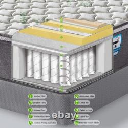 Single Bamboo Fiber Mattress, 3FT Pocket Sprung Memory Foam 9-Zone Support