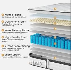 Single Mattress 3FT, 10.6 Inch Gel Memory Foam Pocket Sprung Orthopedic 90x190x27