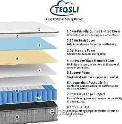 Single Mattress 3FT, TEQSLI 10 Inch Gel Memory Foam and Pocket Sprung Matress