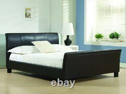 Sleigh 4ft6 Double Bed Or King Size Leather Sleigh Bed With Memory Foam Mattress