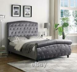Sleigh Rochelle Upholstered Velvet Bed Frame With Memory Foam Mattress Option