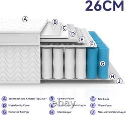 Small Double Mattress 4FT 10.2 Inch Memory Foam & Pocket Sprung 9-Zone Ortho